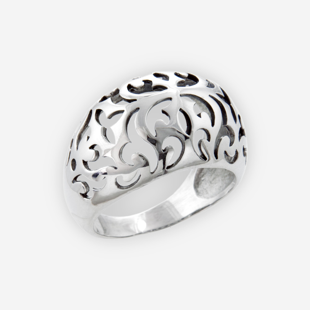 Versátil Anillo de Plata .925, con diseños calados en Motivos Florales y de Follajes naturales.