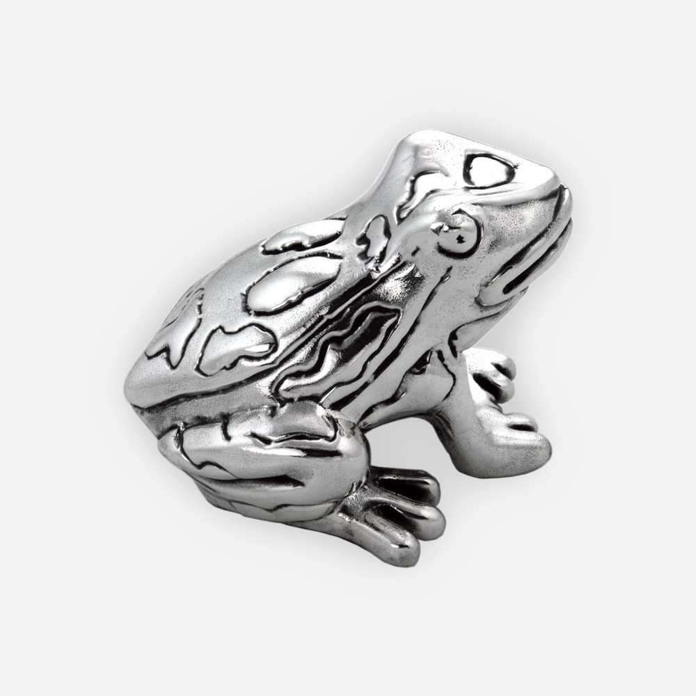 Electroformed Small silver toad sculpture with contrasting oxidized and polished finishes