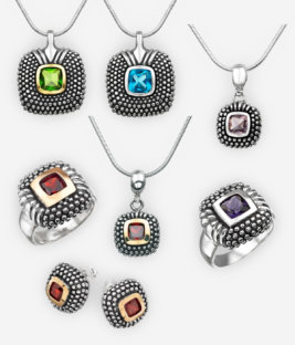 The Exotic Treasures Collection is crafted in 925 sterling silver with 14k gold details and various gemstones with ornate designs