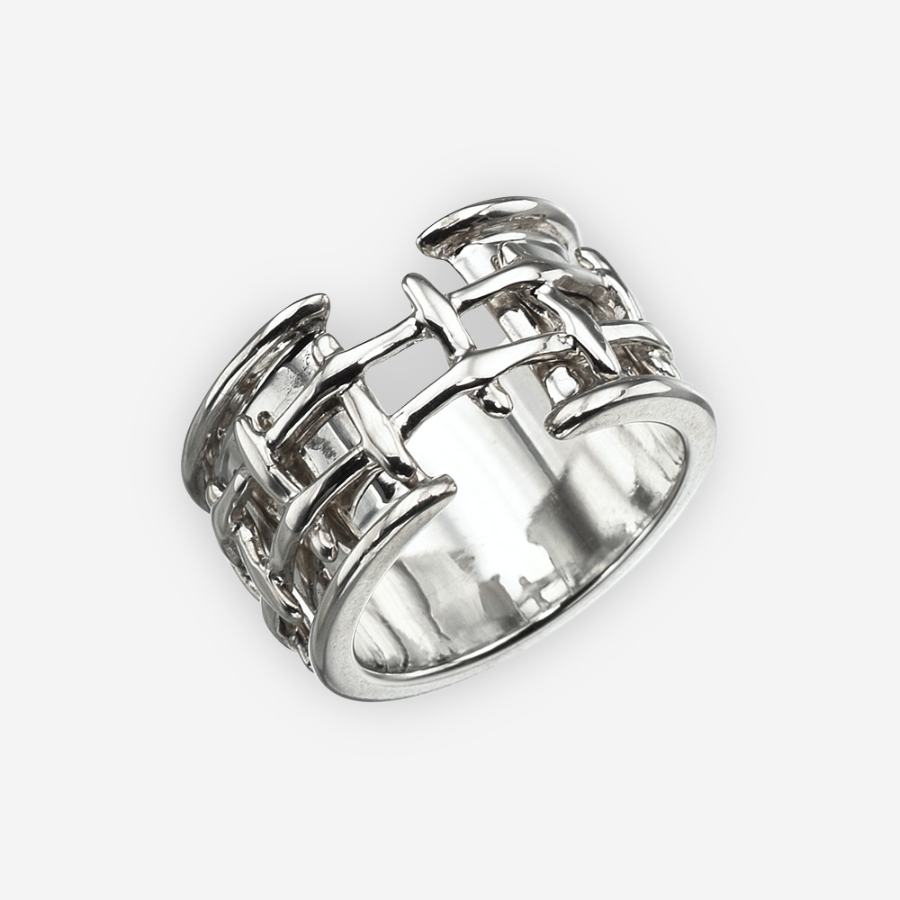 Anillo de cuerda de plata moderna fabricado de plata fina 925.