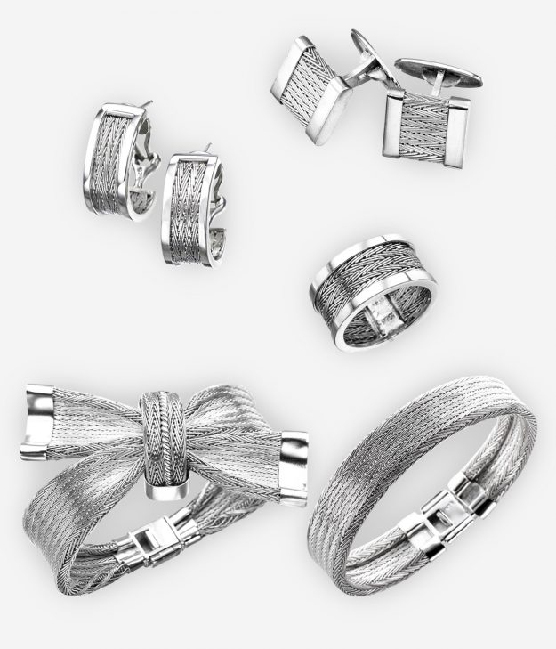 The Samantha jewellery collection features handwoven herringbone pattern 925 sterling silver pieces