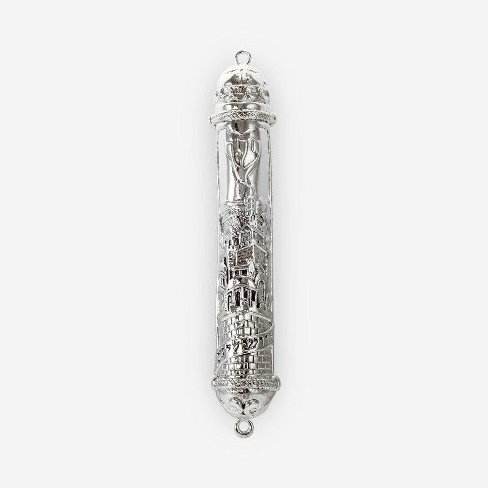 Brillante y Pulida Mezuzah de Plata con el símbolo ”shin”, hecha mediante proceso de electroformado.