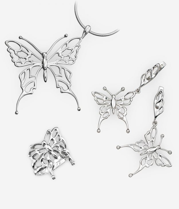 The Swallowtail jewellery collection is crafted in 925 sterling silver with filigree butterfly details