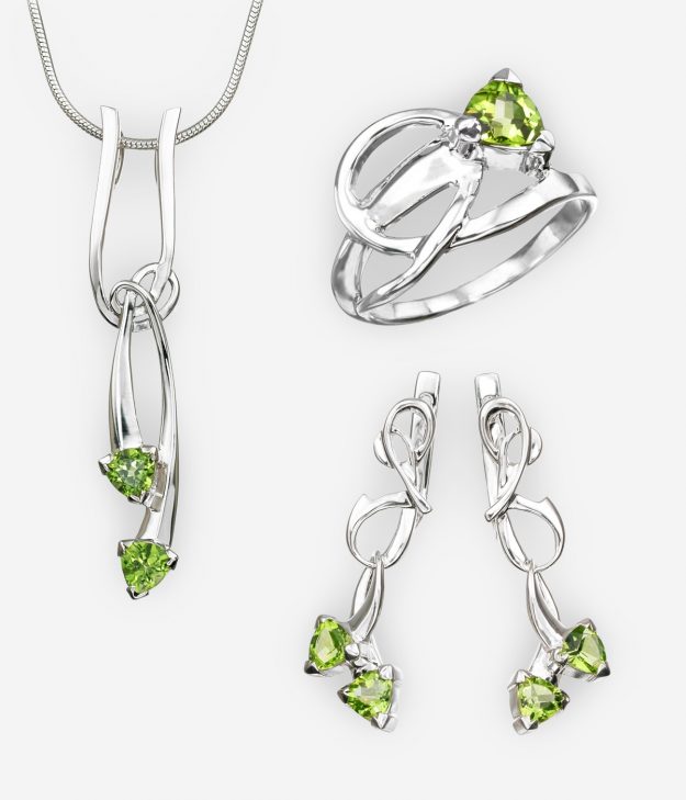 The Gordian Knot jewellery collection is crafted in 925 sterling silver and peridot gemstones