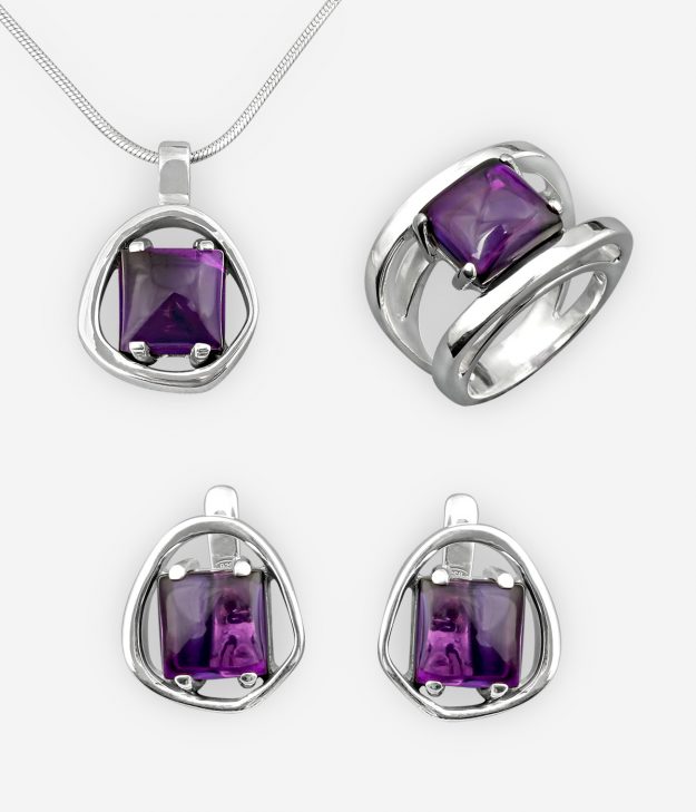 The Winter Cherry jewellery collection is crafted in 925 sterling silver with amethyst gems